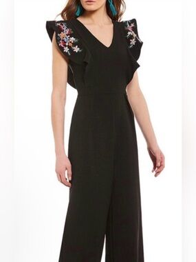 Sugarlips Floral Embroidered Black Jumpsuit, size M
